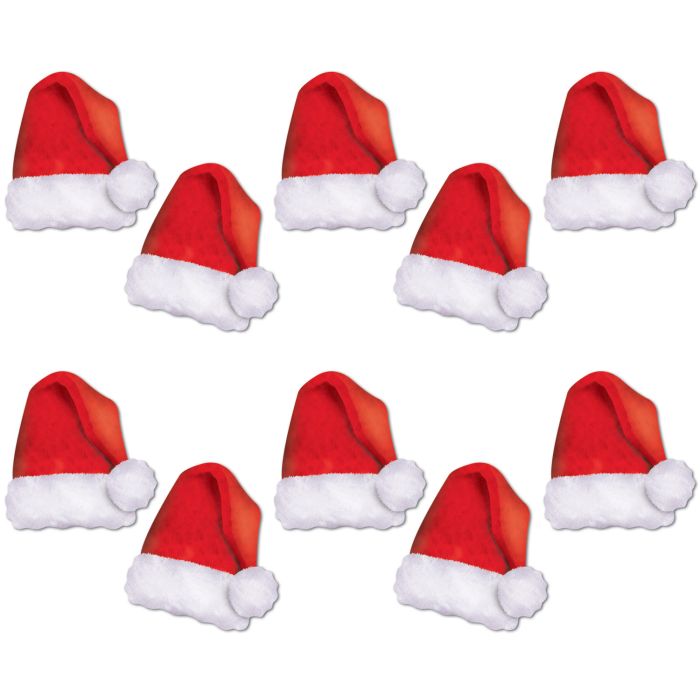 5" Mini Santa Hat Cutouts 10-Pack