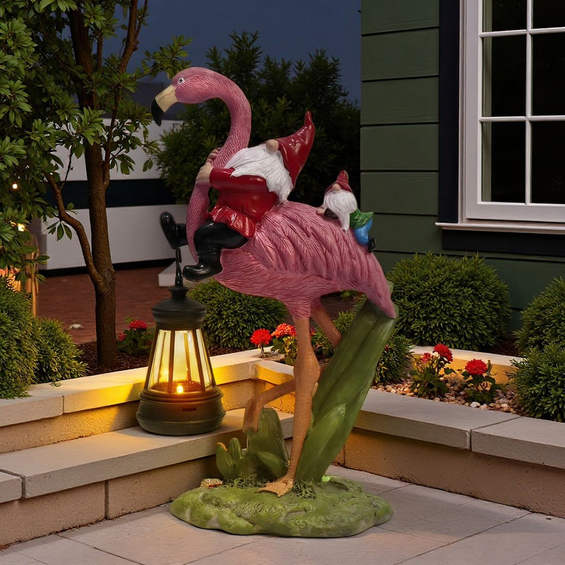 Flamingo Gnome Outdoor Lantern