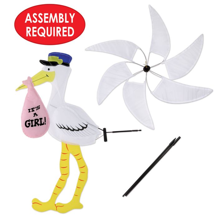 Stork Wind-Wheel Party Accessory For Boy or Girl