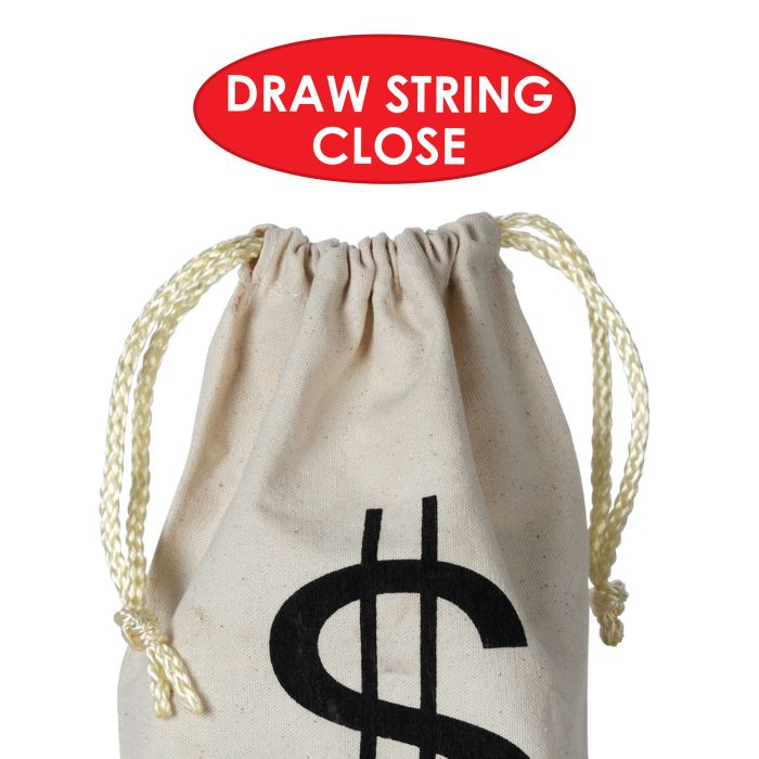 Fabric Drawstring Money Bag Pouch with Dollar Sign