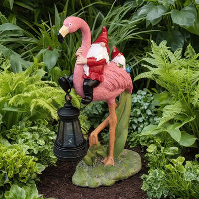 Flamingo Gnome Outdoor Lantern