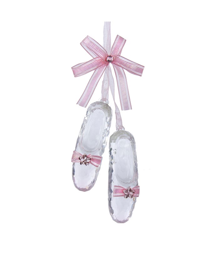 6" Pink Ballet Shoes With Bow and Jewel Acrylic Ornament